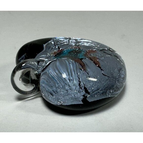 Art Glass Heart Pendant On Cord Dichroic Handcrafted Fused Lampwork 1.5” - Picture 10 of 16
